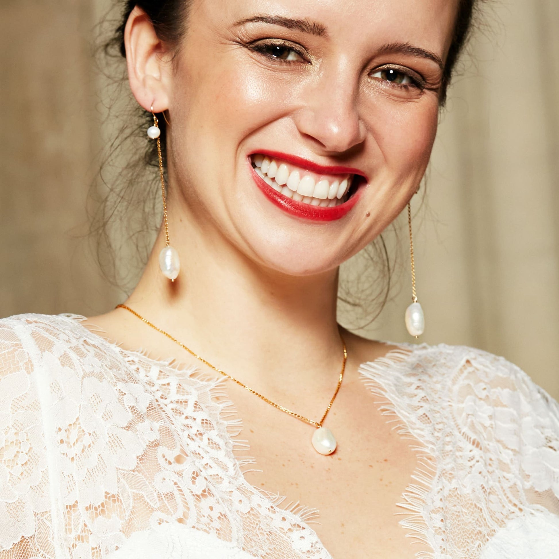Long Bridal Earrings with Baroque Pearls - Juno