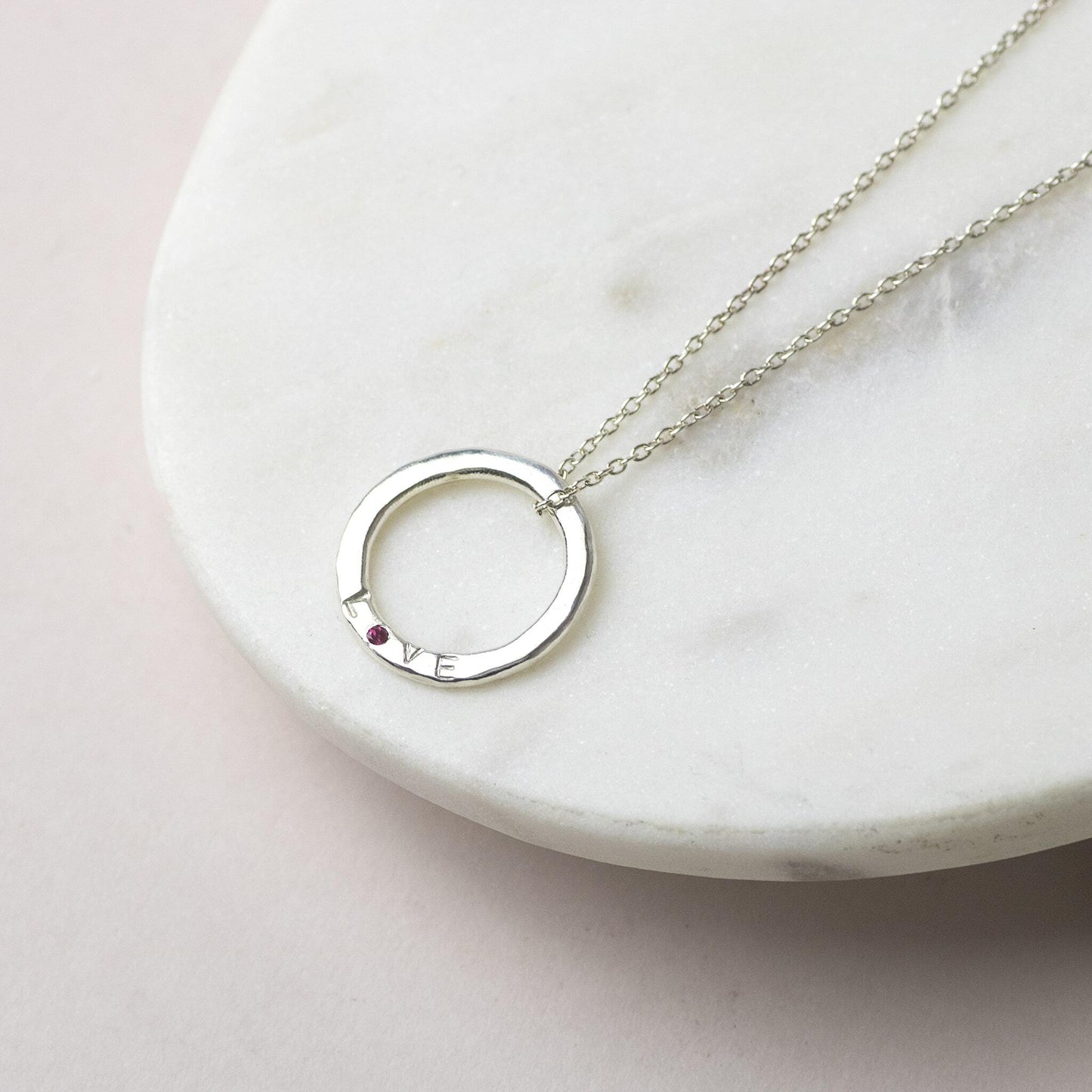 Christmas Gift for Loved One - Silver Love Necklace with Birthstone