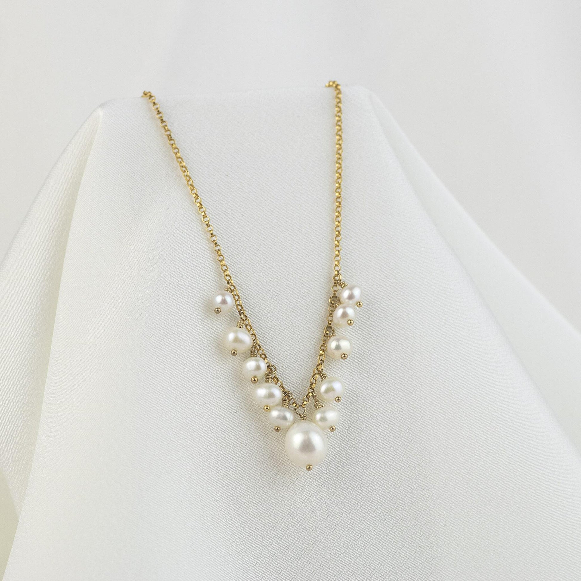 Freshwater Pearl V Necklace - Silver & Gold - Latona