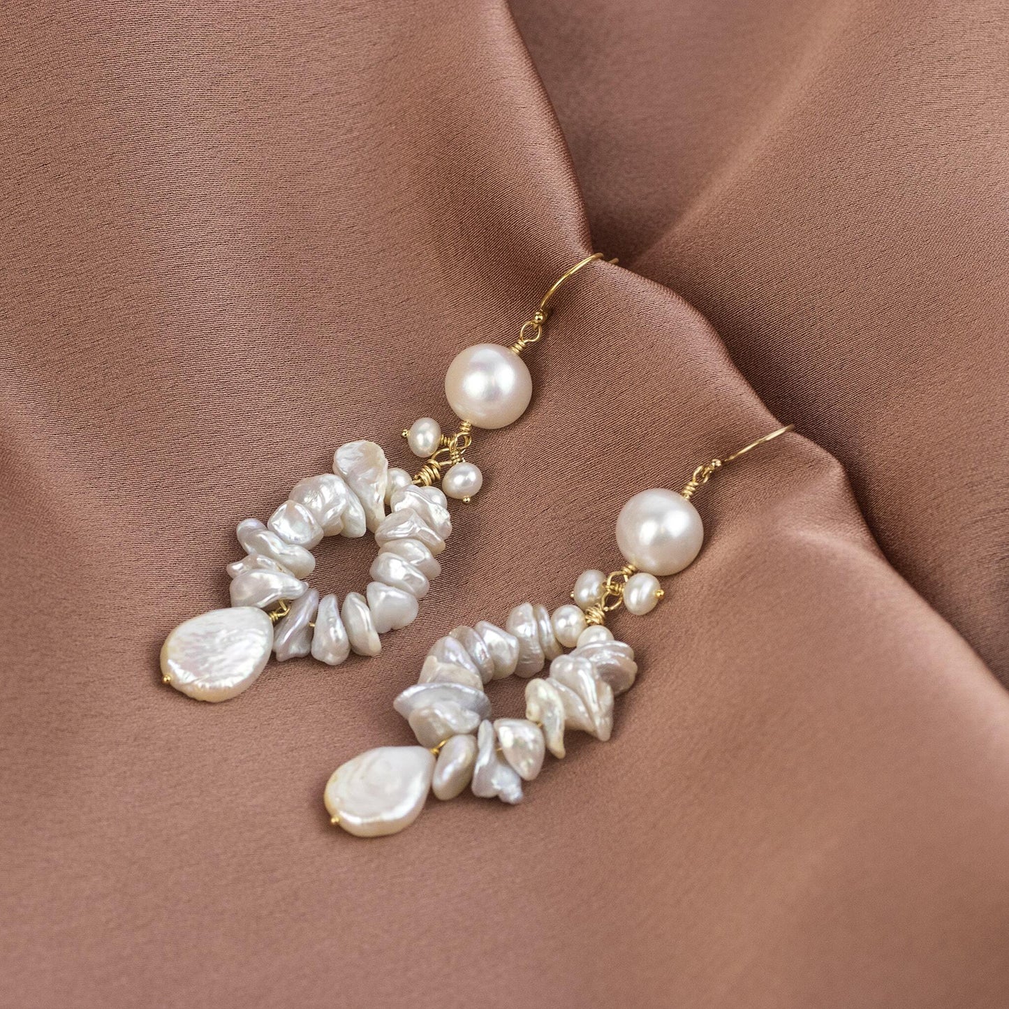 Bridal Statement Earrings - Keishi Pearls - Luna