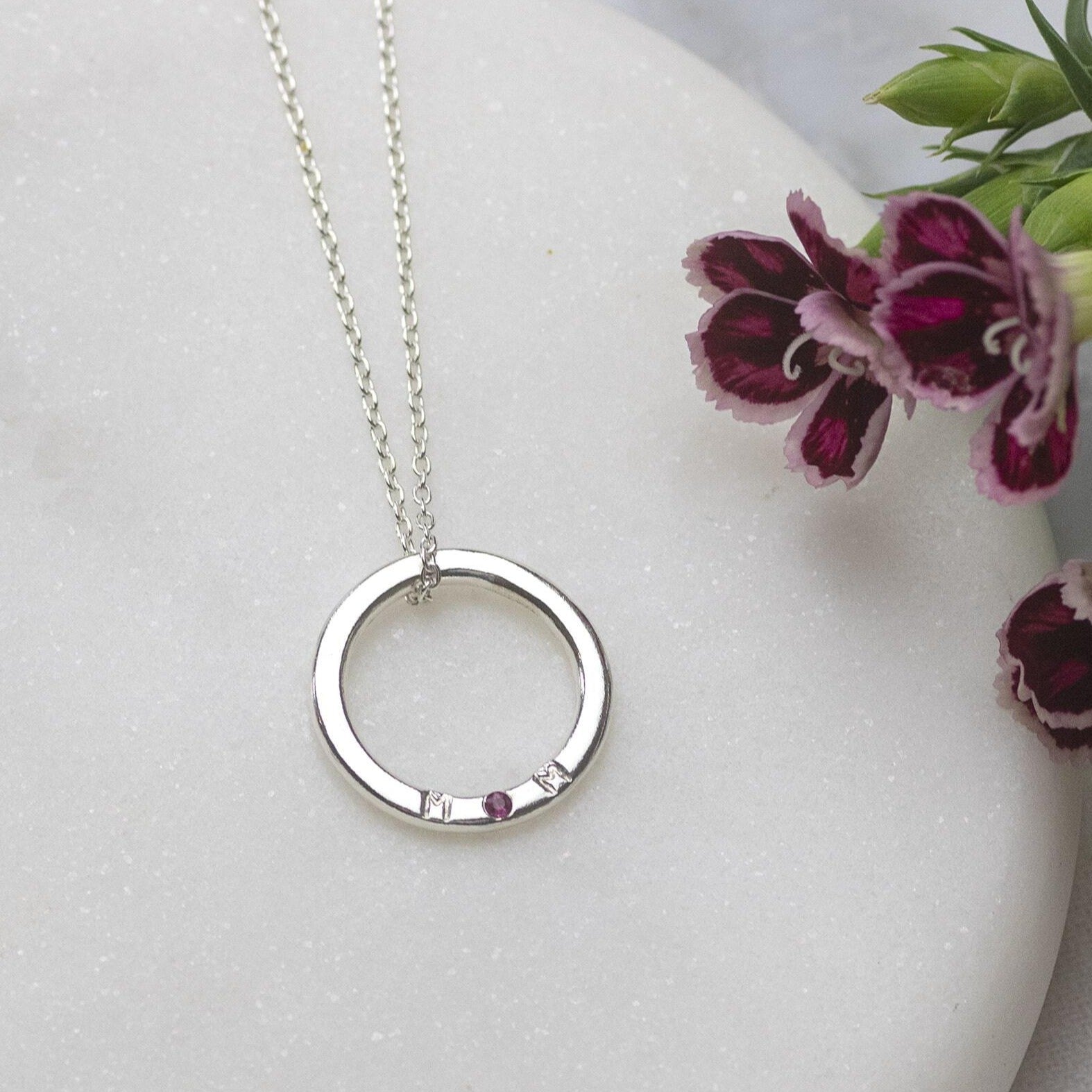 Silver MOM necklace with birthstone