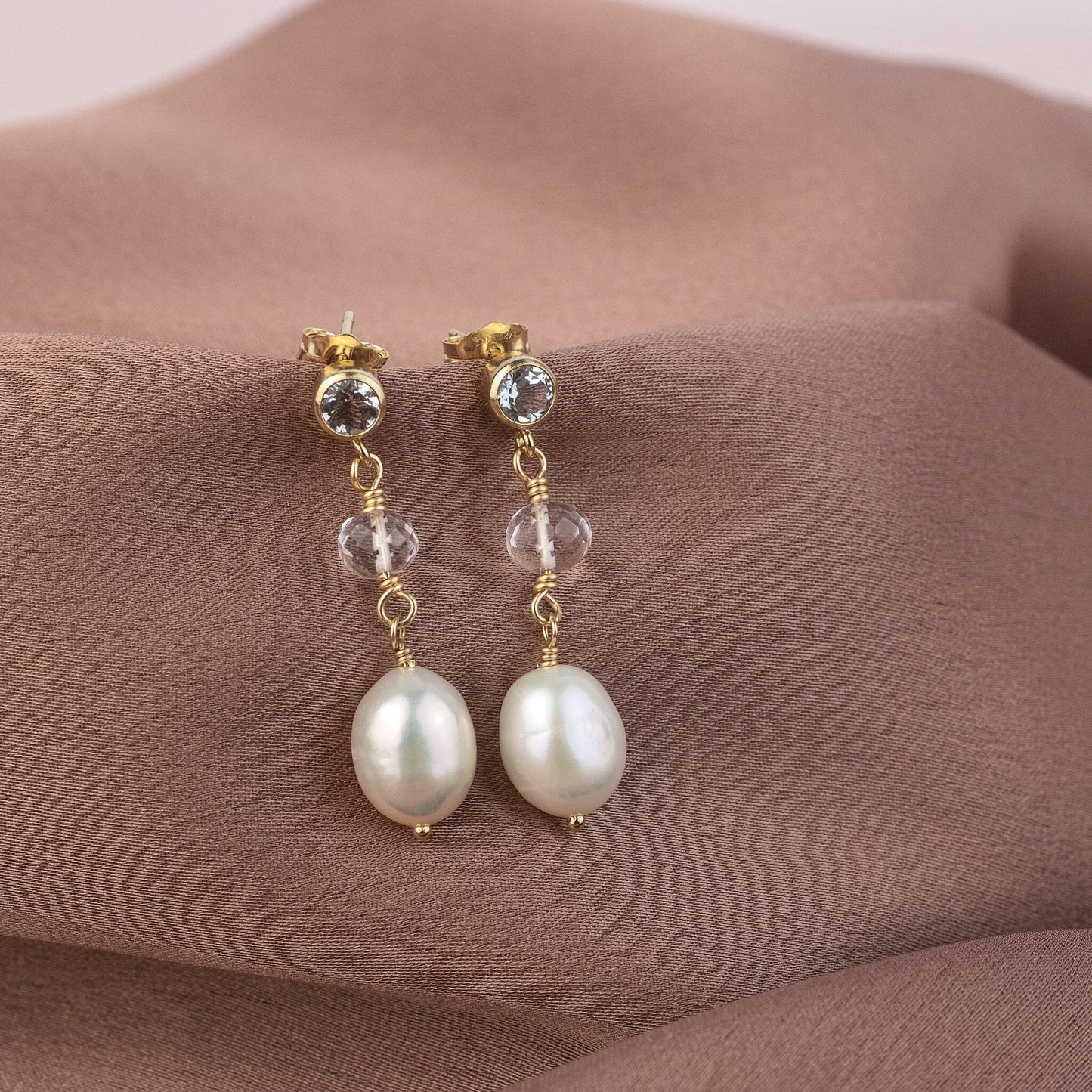 Crystal and Pearl Drop Earrings - Gold - Marianna