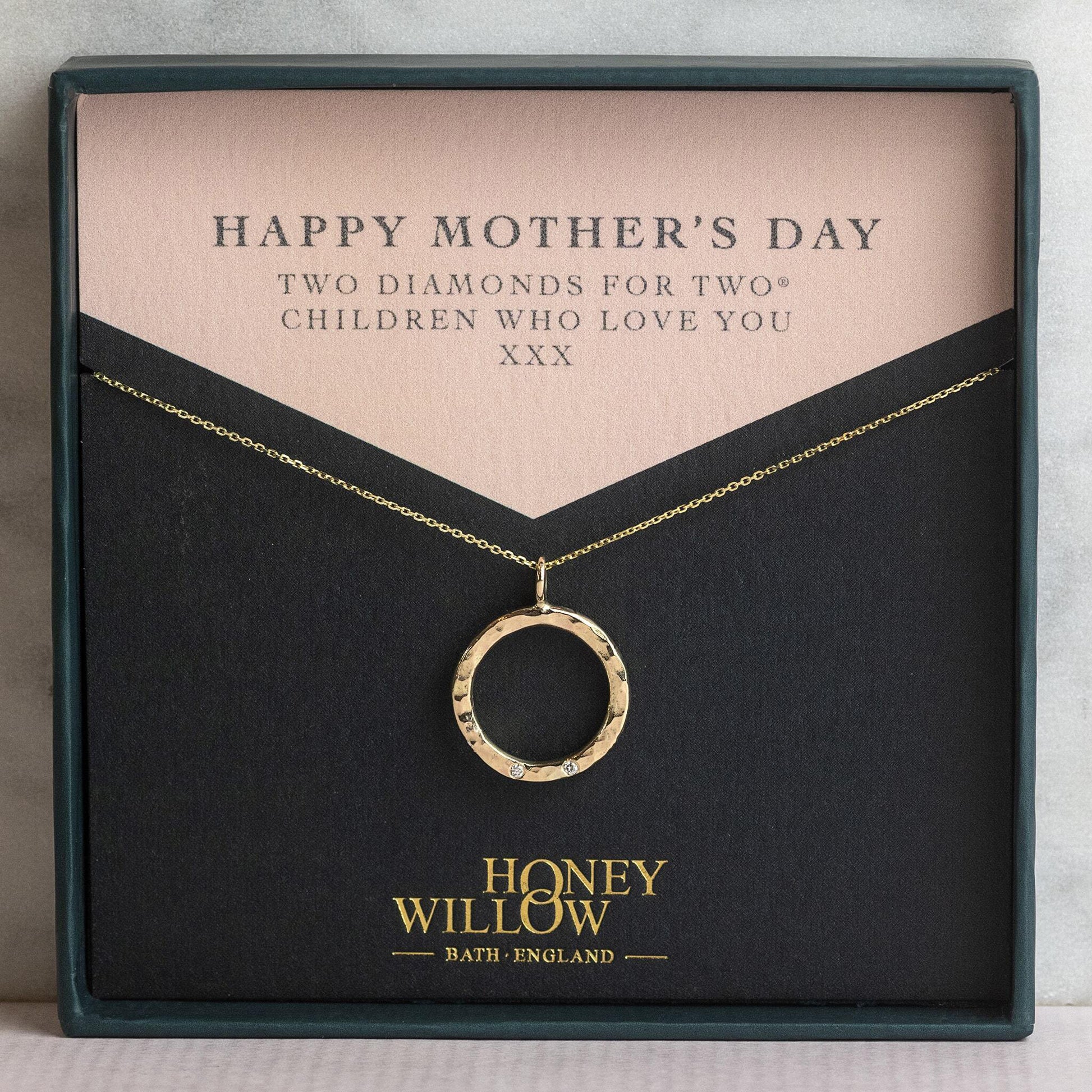 Mother's Day Gift - Recycled 9kt Gold Diamond Halo Necklace - 2 Diamonds for 2® Children