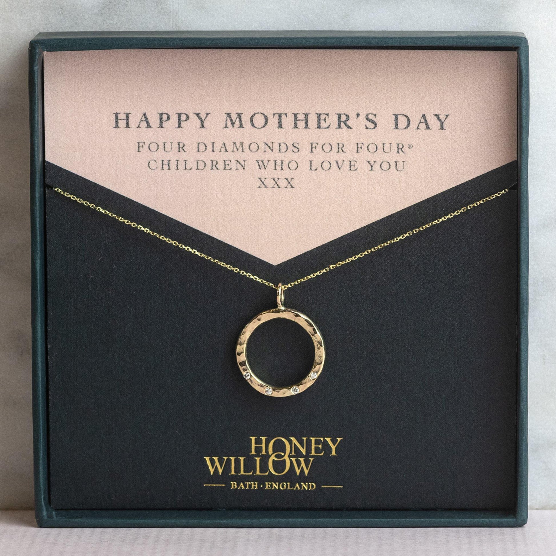 Mother's Day Gift - Recycled 9kt Gold Diamond Halo Necklace - 4 Diamonds for 4® Children