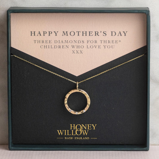 Mother's Day Gift - Recycled 9kt Gold Diamond Halo Necklace - 3 Diamonds for 3® Children