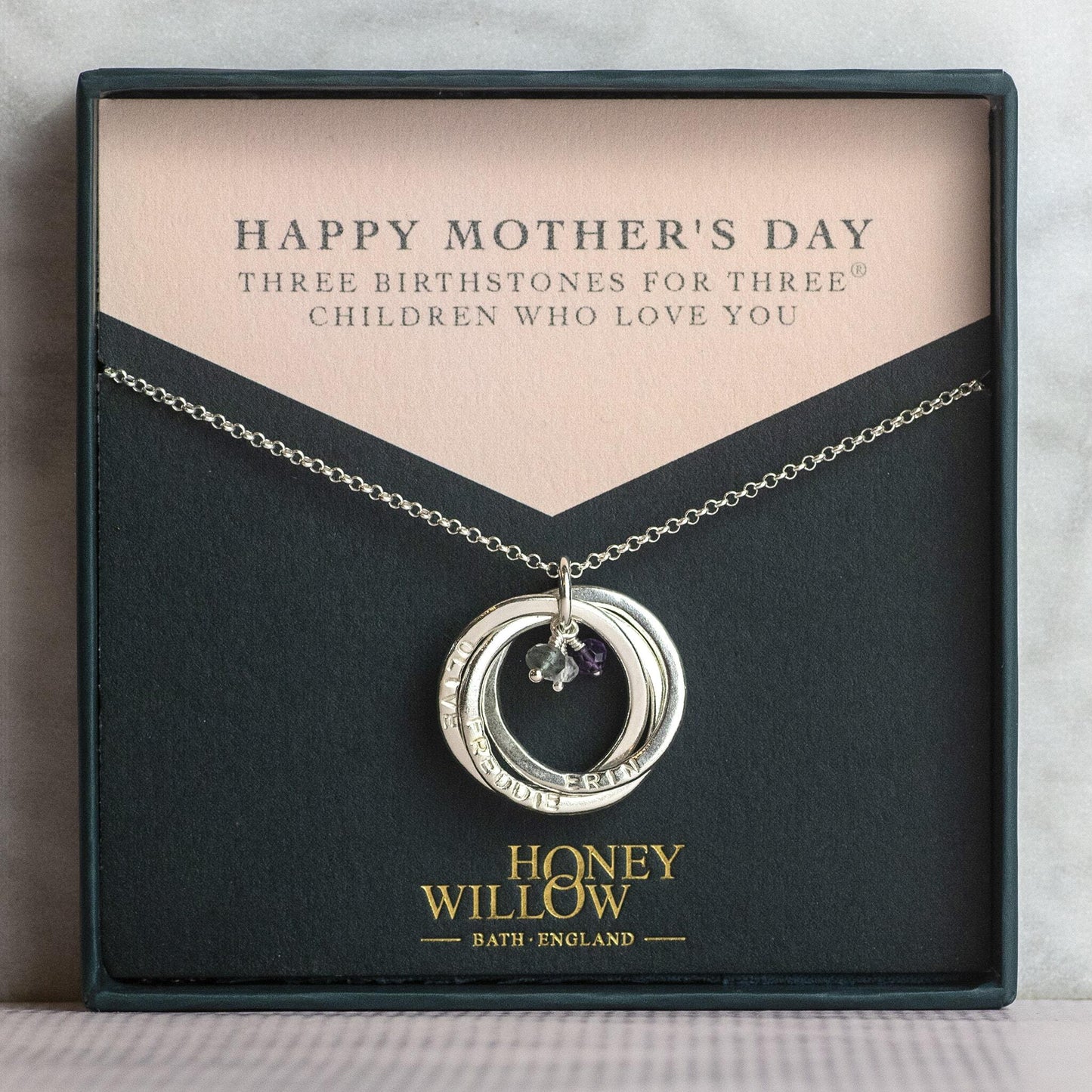 Mother's Day Gift - 3 Birthstones for 3® Children - Personalised Silver 3 Link Necklace - Large