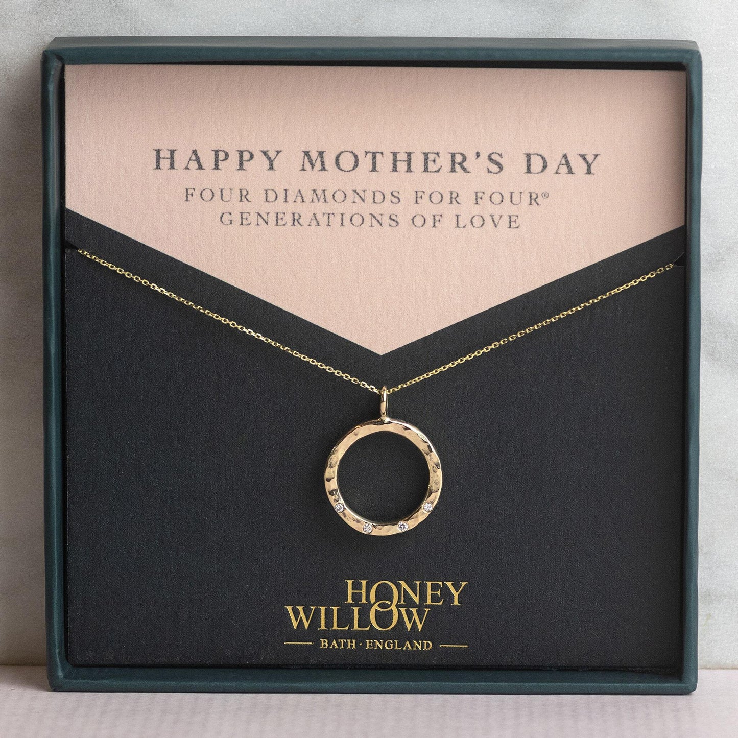 Mother's Day Gift - Recycled 9kt Gold Diamond Halo Necklace - 4 Diamonds for 4® Generations