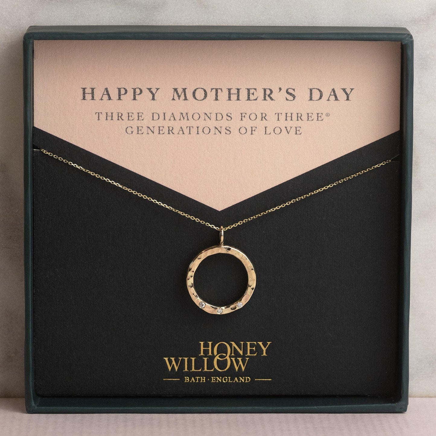 Mother's Day Gift - Recycled 9kt Gold Diamond Halo Necklace - 3 Diamonds for 3® Generations