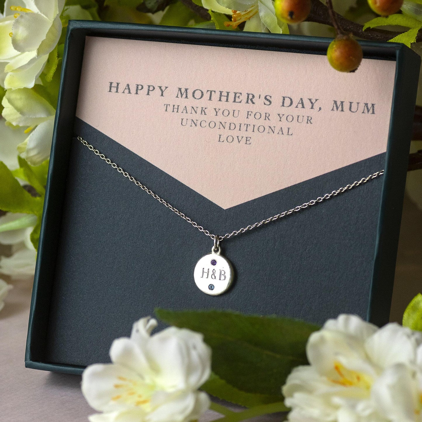 Mother's Day Gift - Personalised Engraved Pendant with Birthstones - Petite