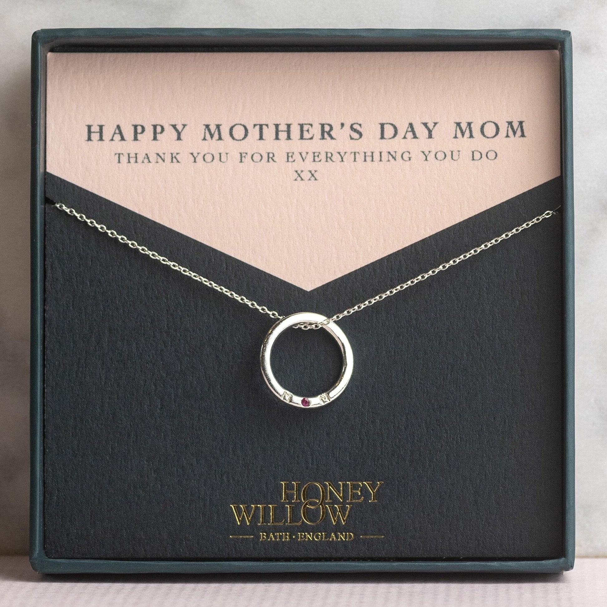 Mother's Day Gift for Mom - Silver MOM Necklace with Birthstone