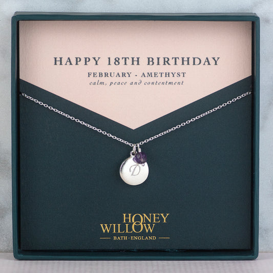 18th Birthday Necklace - Personalised Initial Pendant with Birthstone