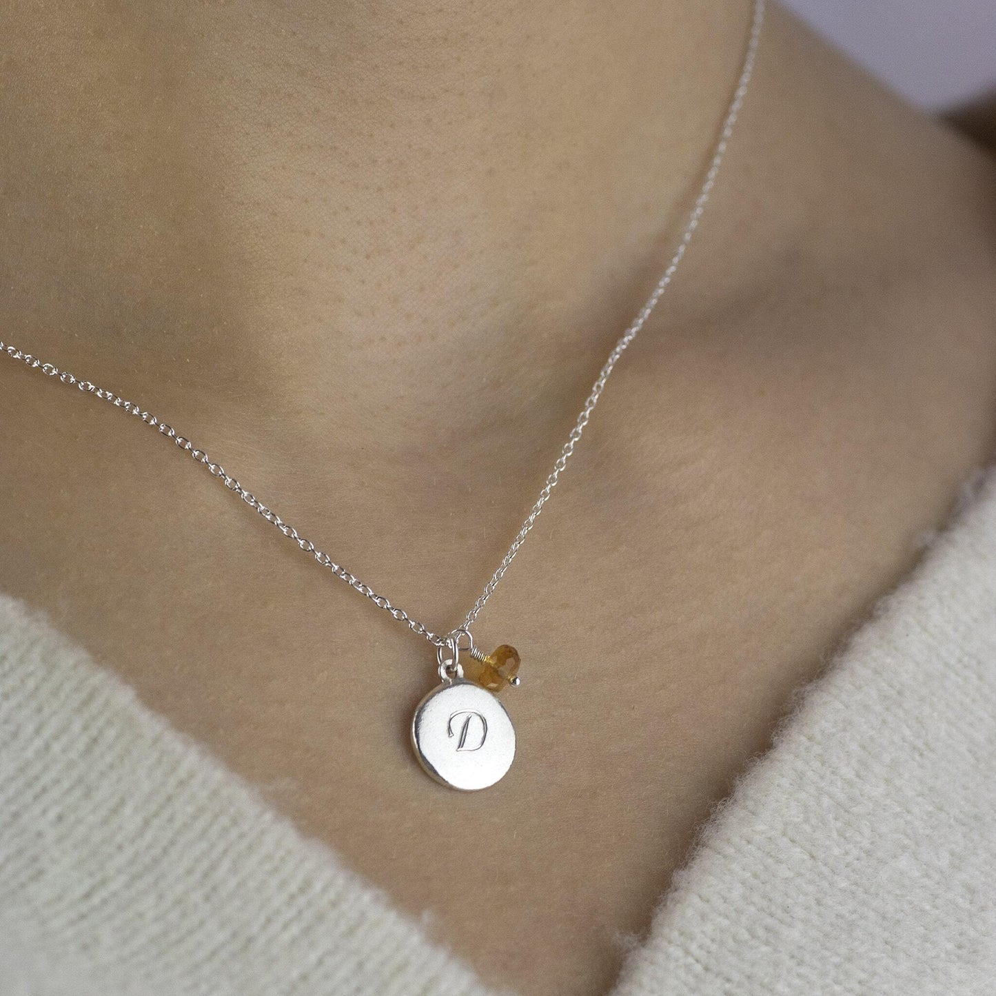 Birthday Gift for Her - Personalised Initial Pendant with Birthstone