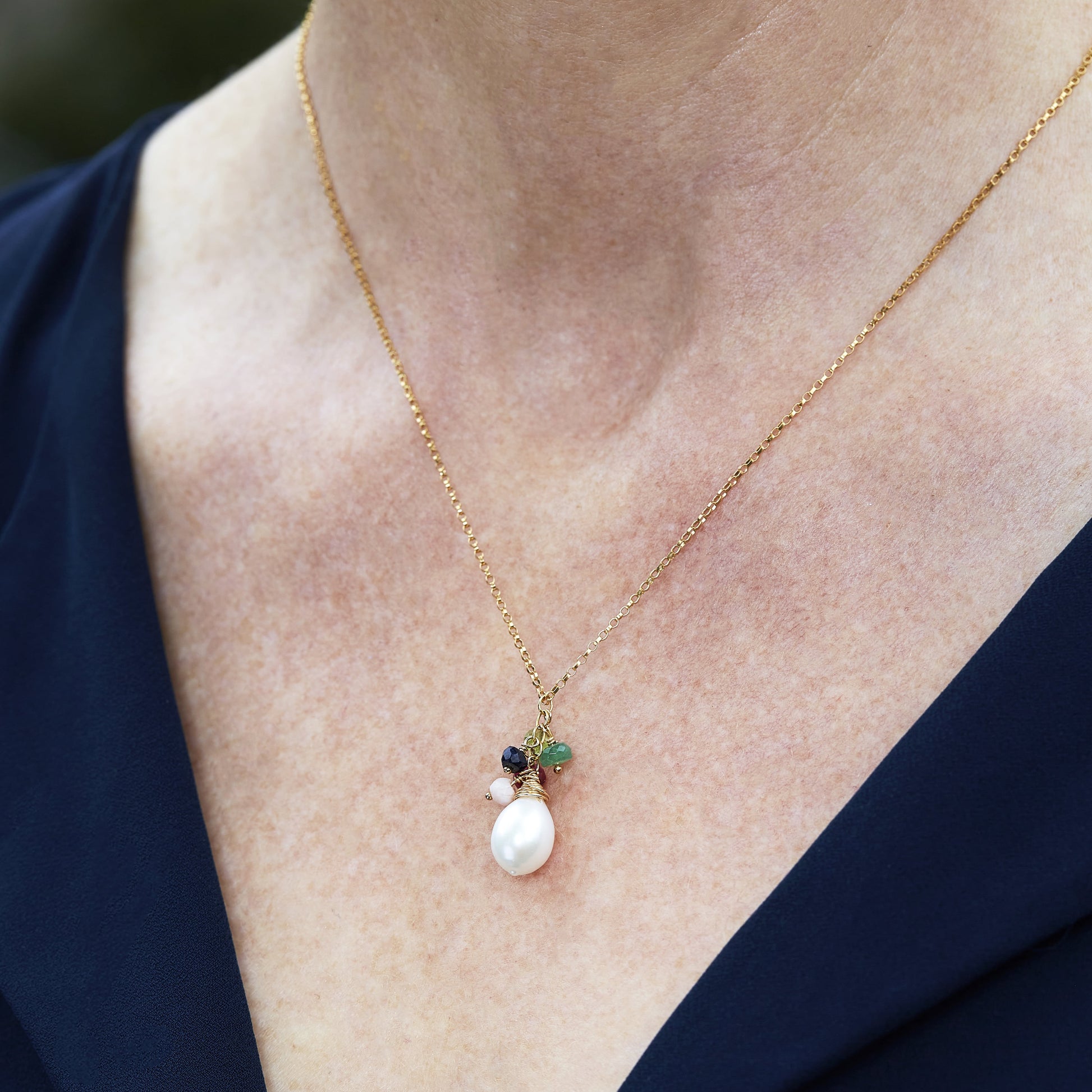 Christmas Gift for Nan - Family Birthstone Necklace with Freshwater Pearl