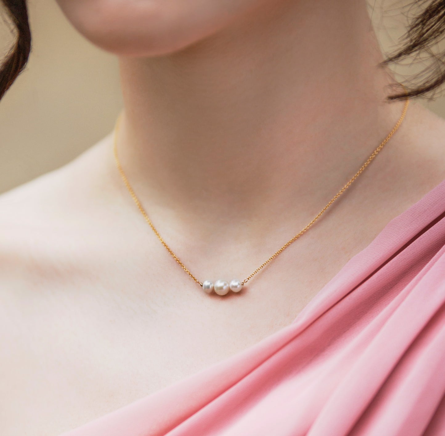 Pearl trio necklace, dainty bridesmaid necklace pearl - Trinity