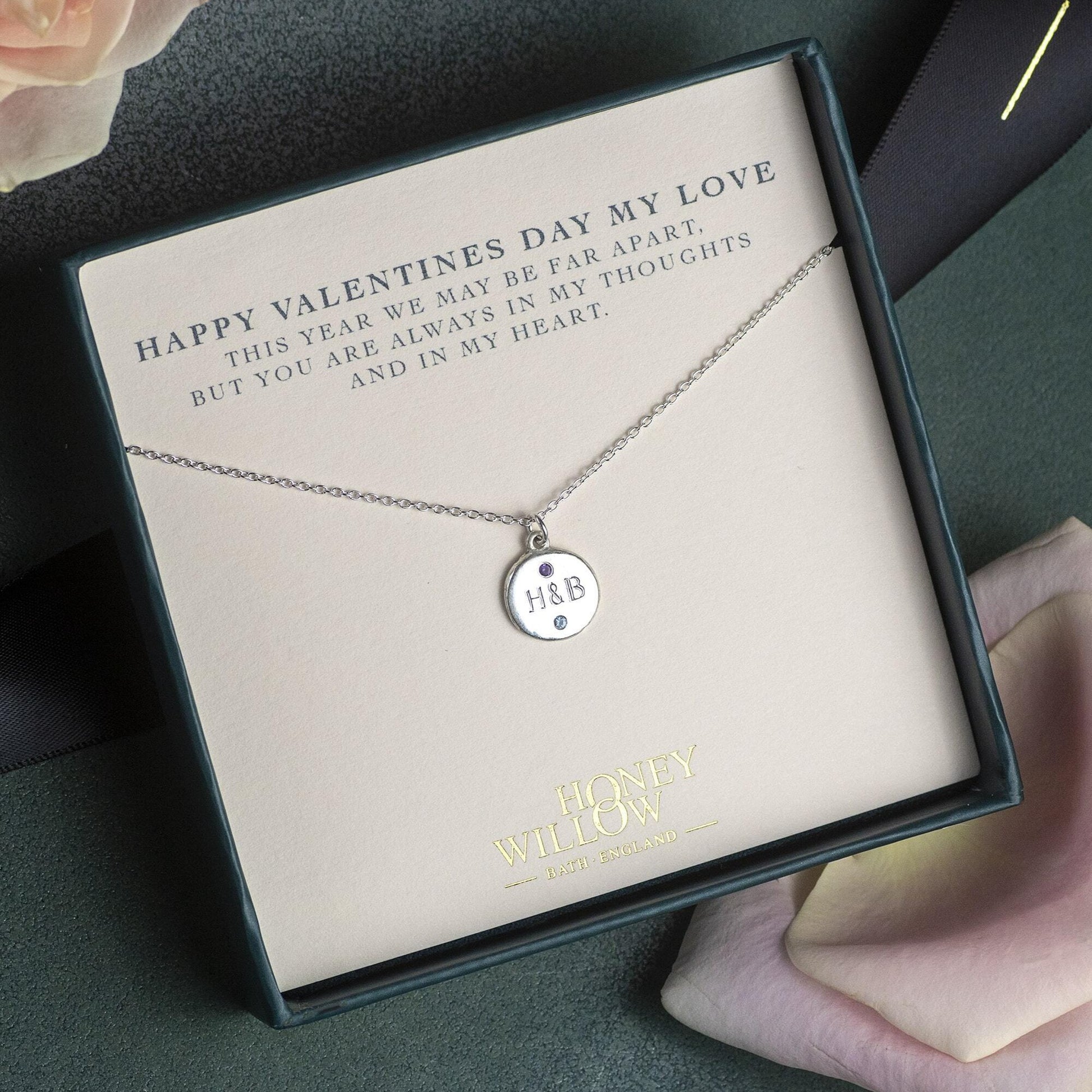 Valentine's Gift for Loved One - Personalised Engraved Silver Necklace with Birthstones