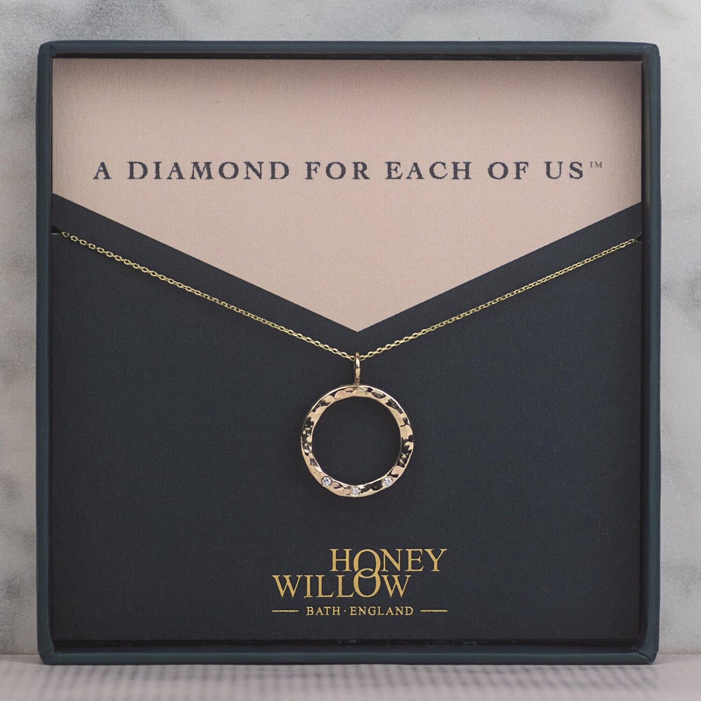 Recycled 9kt Gold 3 Diamond Halo Necklace - A Diamond for Each of Us™