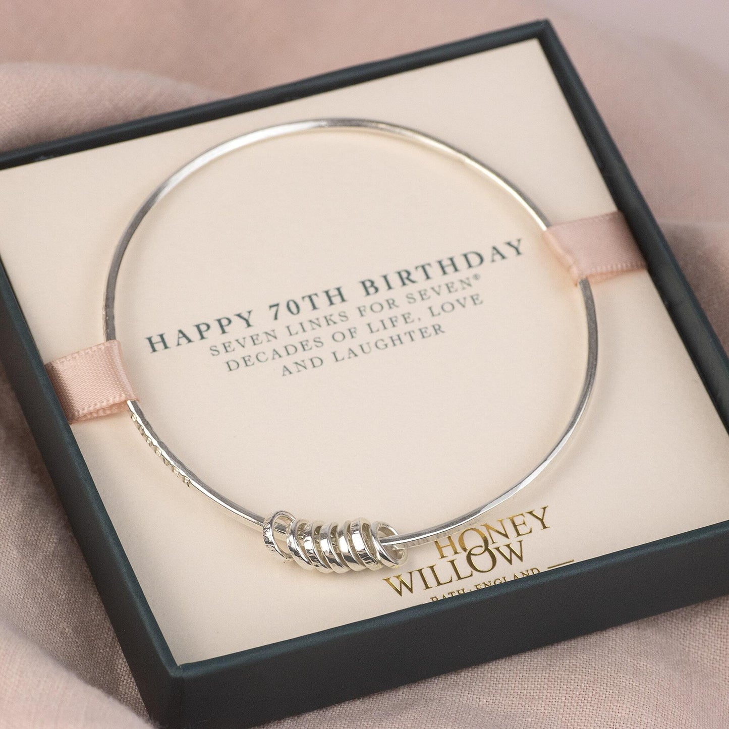 Personalised 70th Birthday Silver Bangle - 7 Links for 7 Decades
