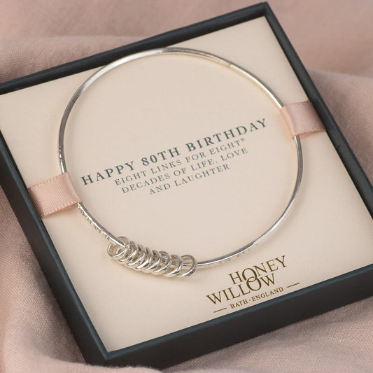 Personalised 80th Birthday Silver Bangle - 8 Links for 8 Decades