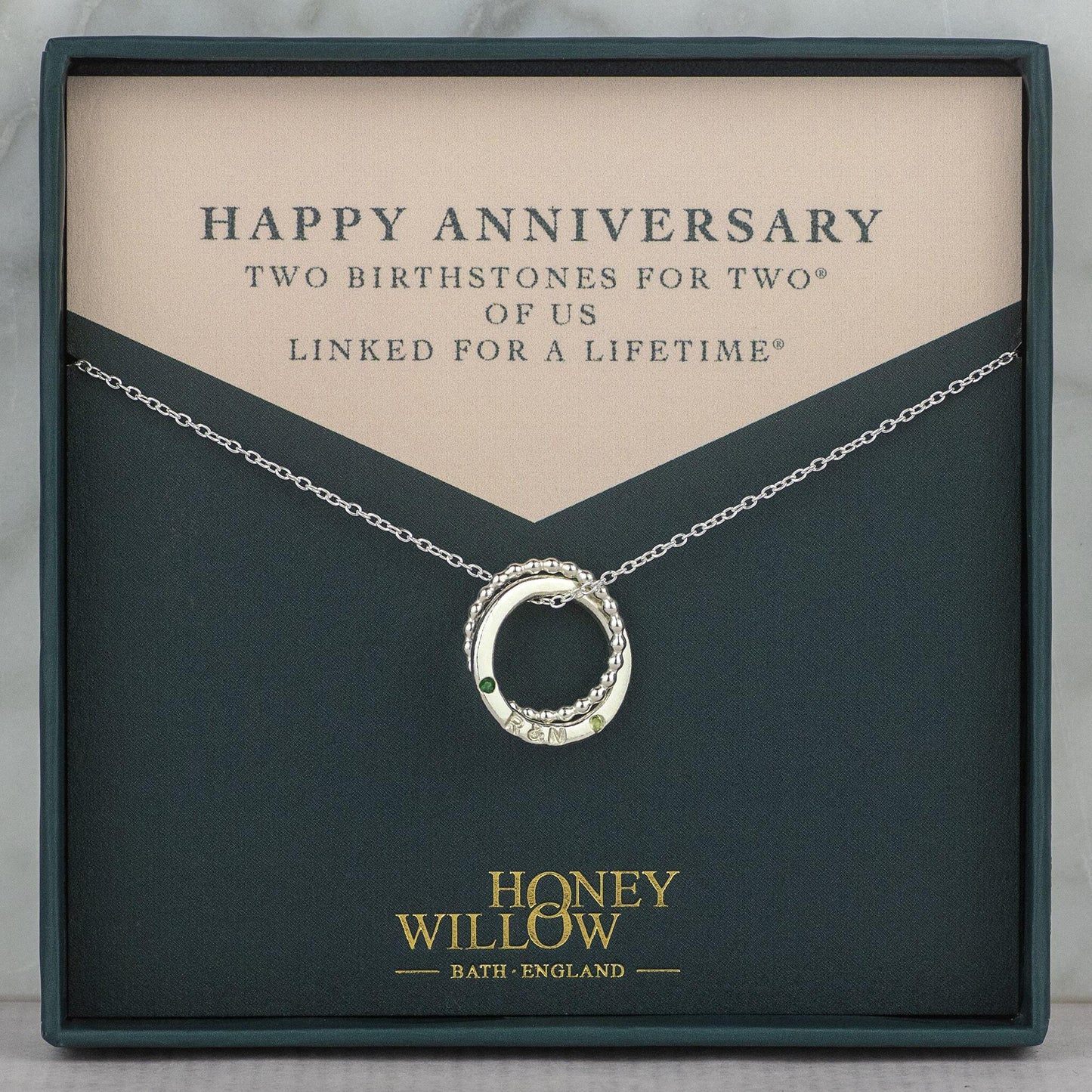 Anniversary Gift - Silver Double Link Birthstone Necklace