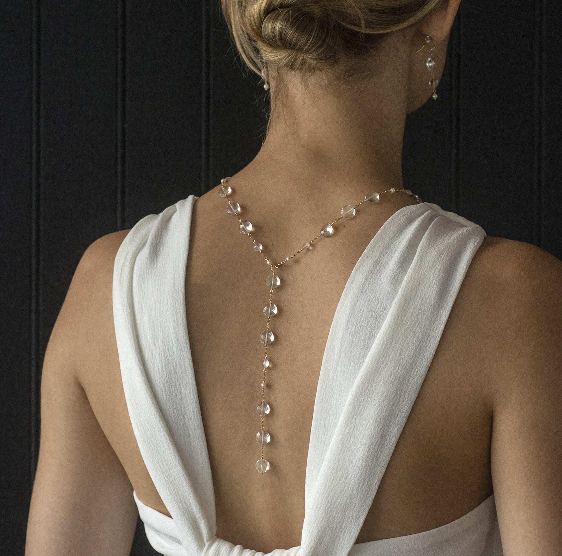 long silver dress necklace Platinum Silver Long Beaded V-Neck Halter Prom Gown Platinum / 0