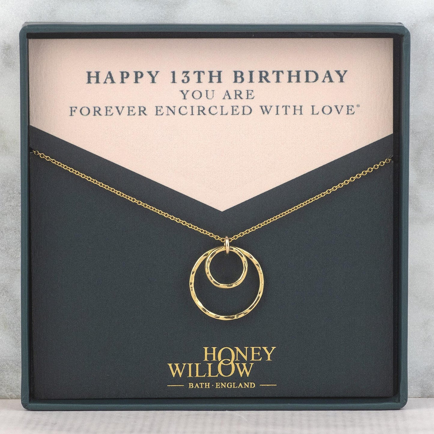 13th Birthday Necklace - Forever Encircled with Love - Silver & Gold