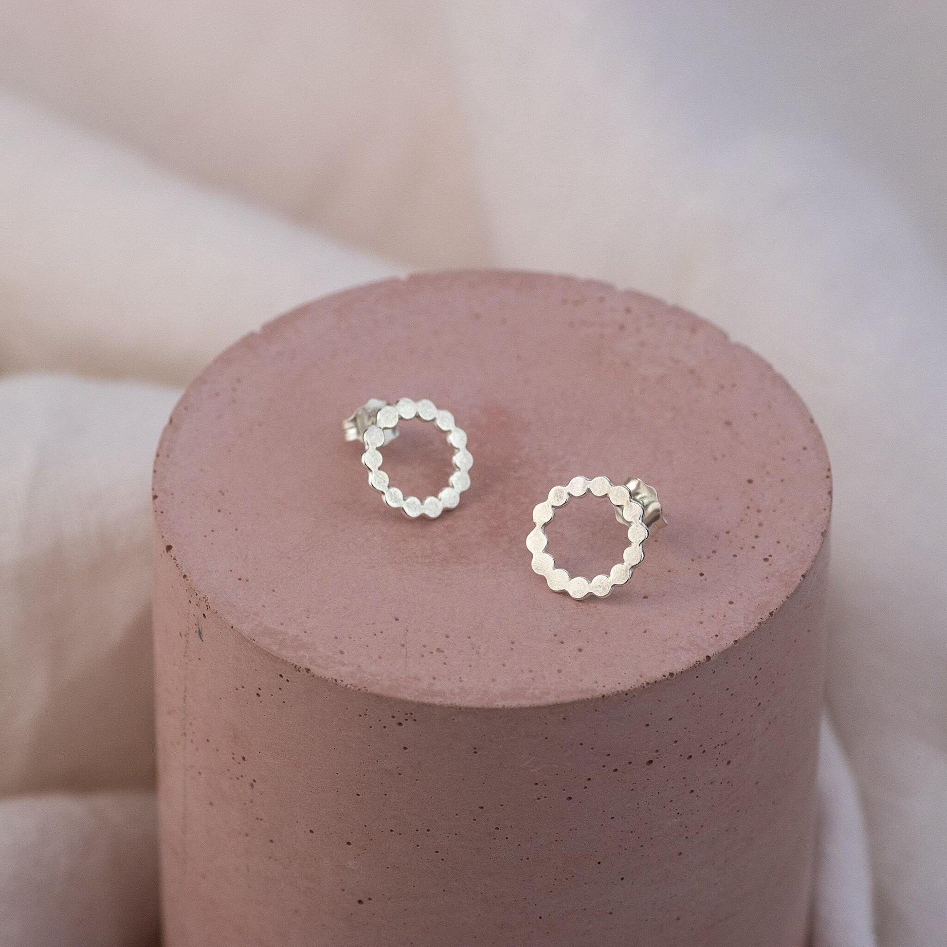 Silver Beaded Halo Stud Earrings - Forever Encircled With Love