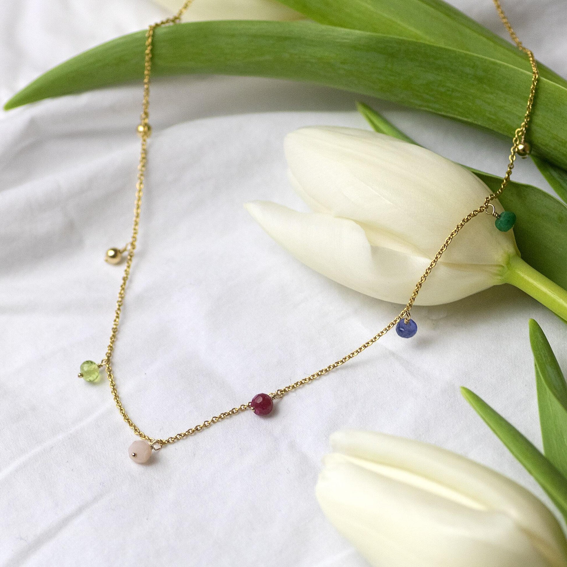 Delicate Family Birthstone Necklace - 5 Birthstones for 5® Loved Ones