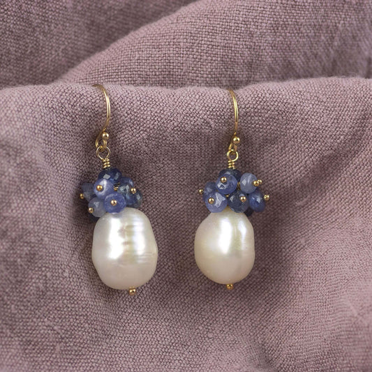 Baroque Pearl and Birthstone Cluster Earrings