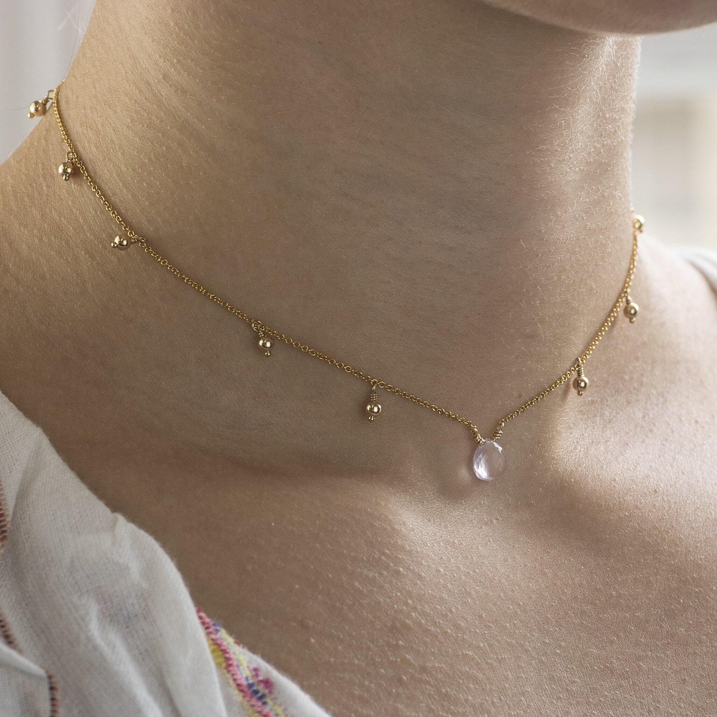 21st Birthday Gift - Birthstone Briolette Choker Necklace - Silver & Gold