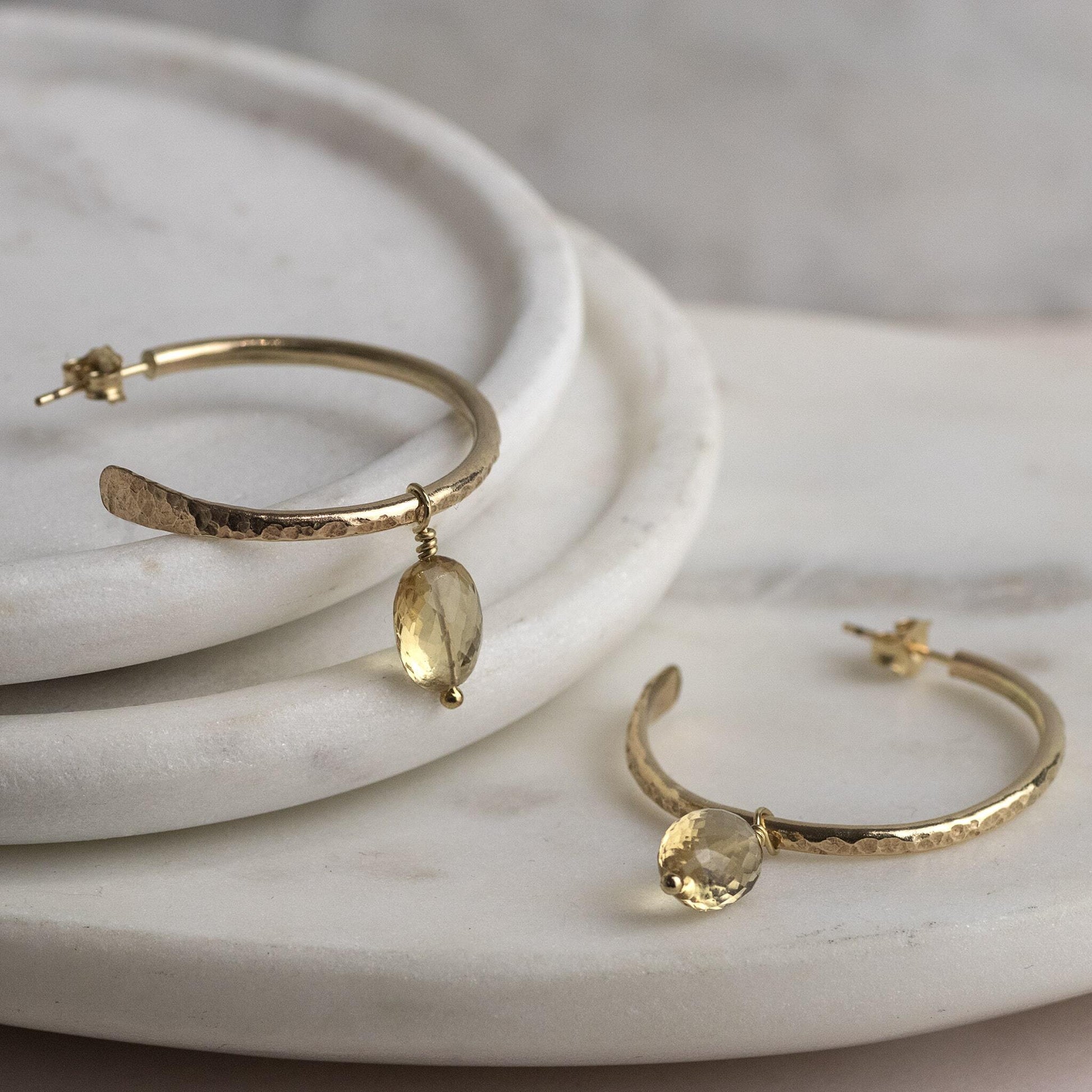 Small Gold Hoops with Citrines