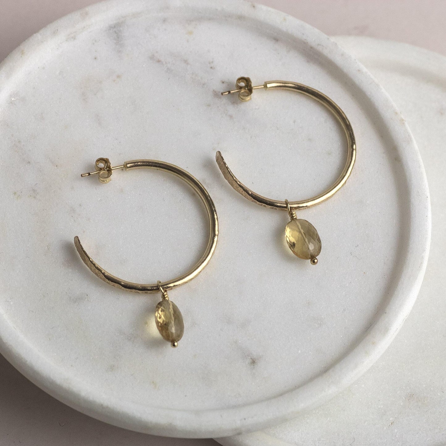 Small Gold Hoops with Citrines