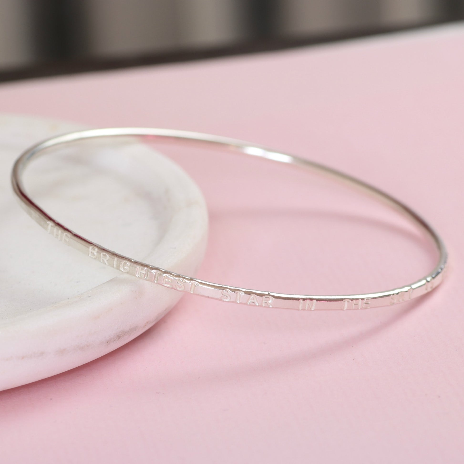 Personalised Silver Bangle for Daughter - Hand Stamped with Names or Words