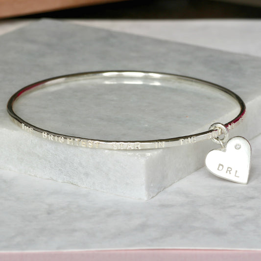 Personalised Remembrance Bracelet With Diamond Heart Charm