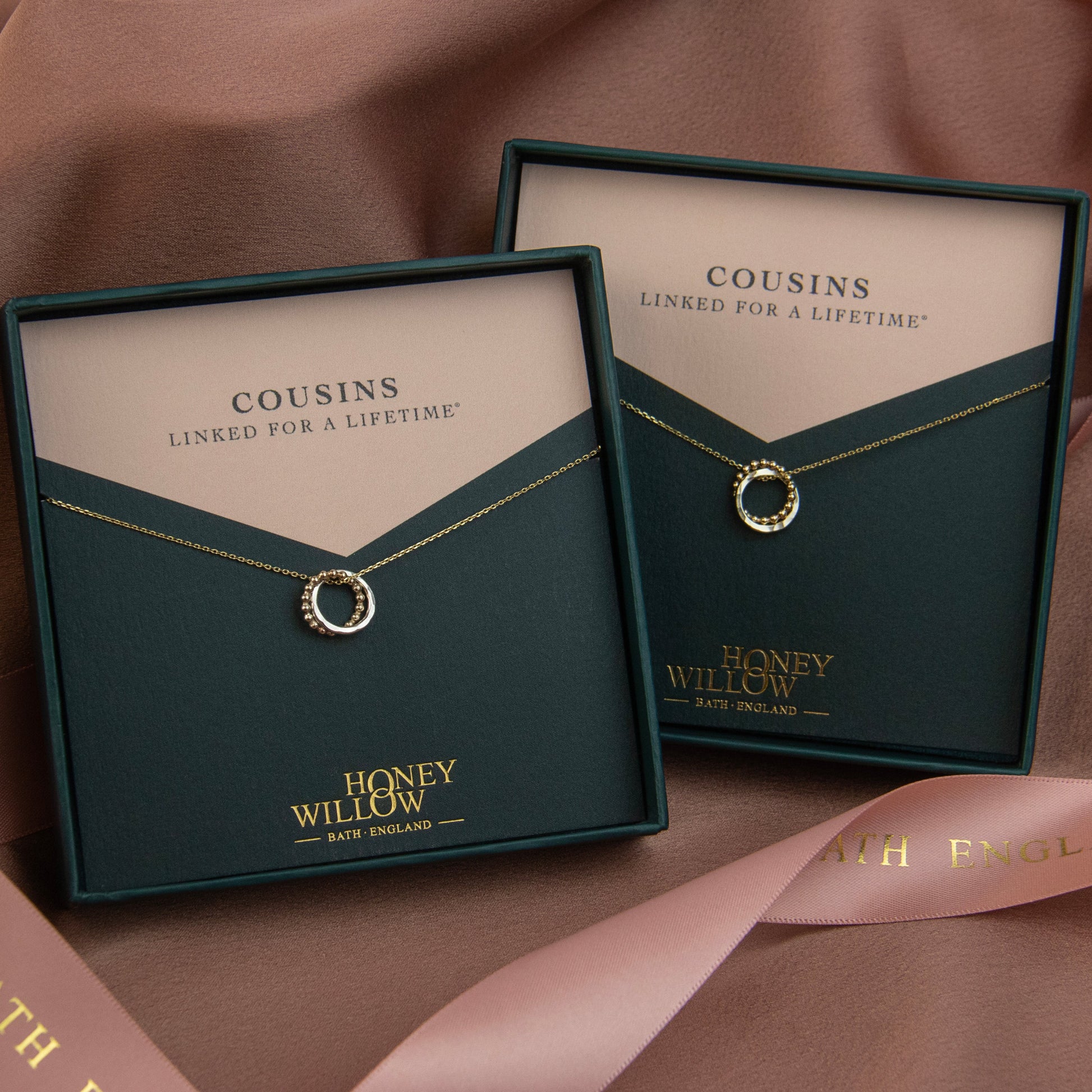 Cousins Necklaces Matching Set - 9kt Gold & Silver Love Knot Necklaces
