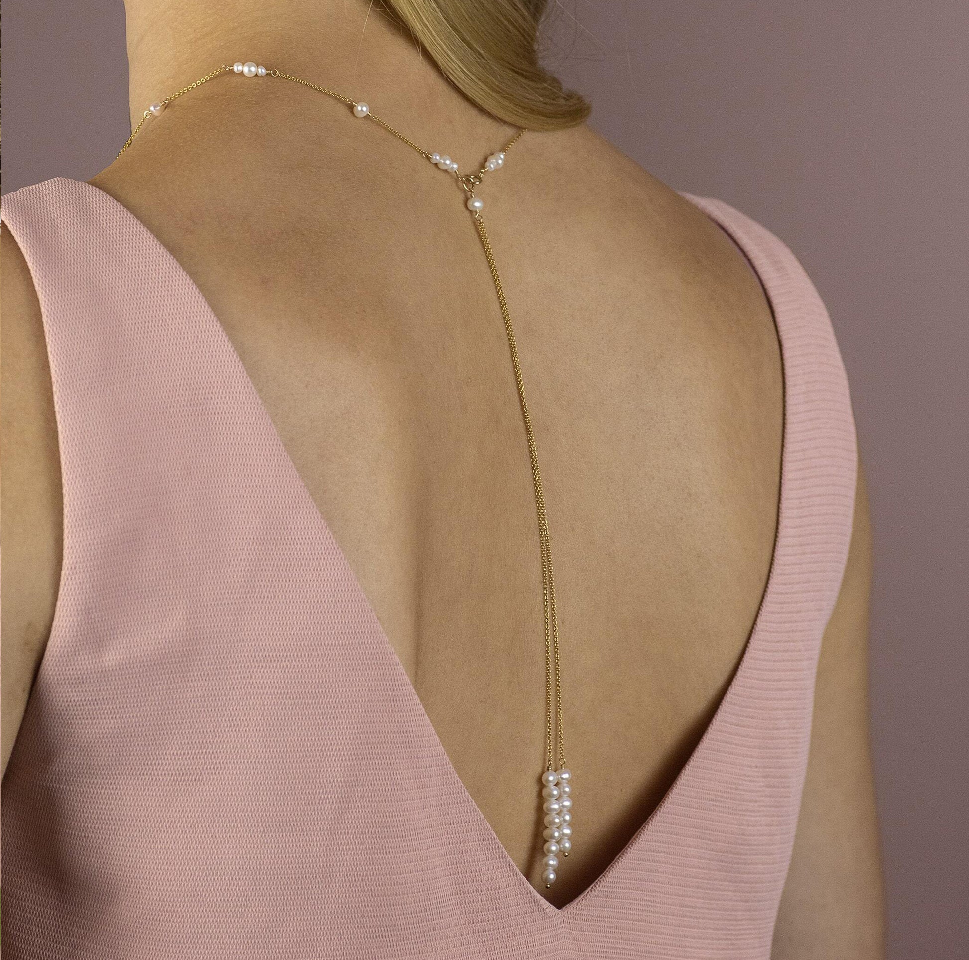 Delicate Pearl Bridal Double Back-drop Necklace - Cybele
