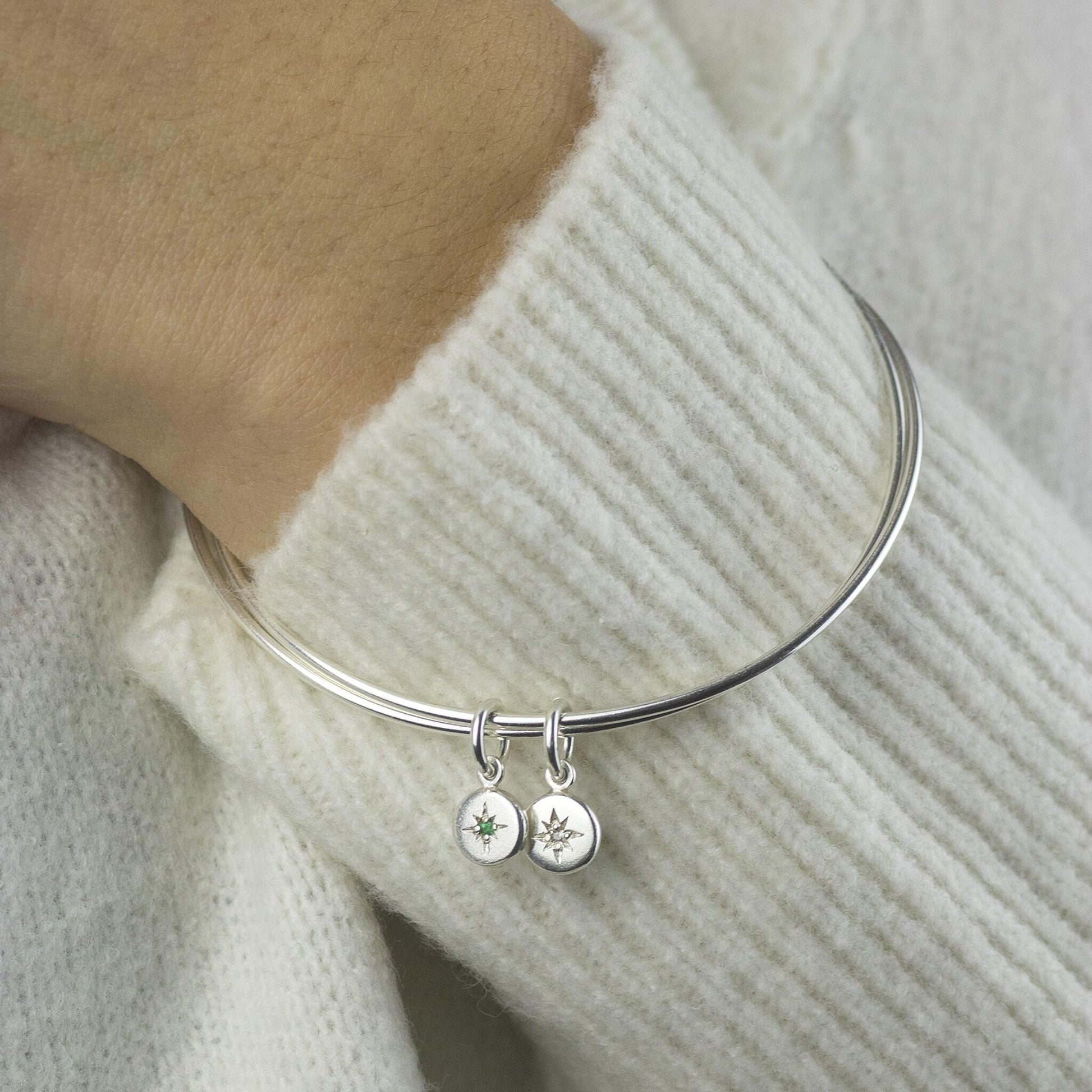 Sisters Bracelet - Double Linked Bangle - 2 Birthstones for 2 Sisters