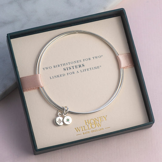 Sisters Bracelet - Double Linked Bangle - 2 Birthstones for 2® Sisters