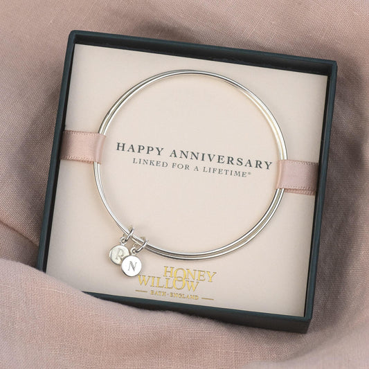 Personalised Anniversary Gift - Double Linked Bangle - Linked for a Lifetime