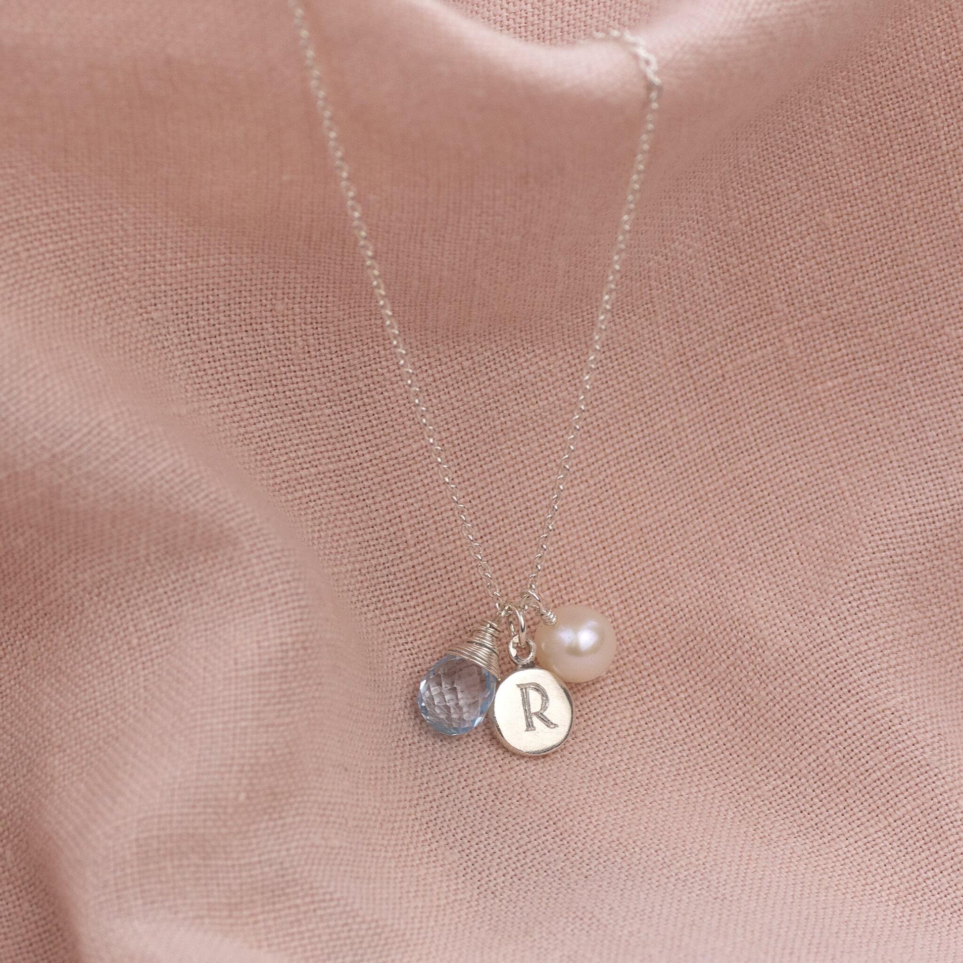 Engraved Initial Birthstone Necklace