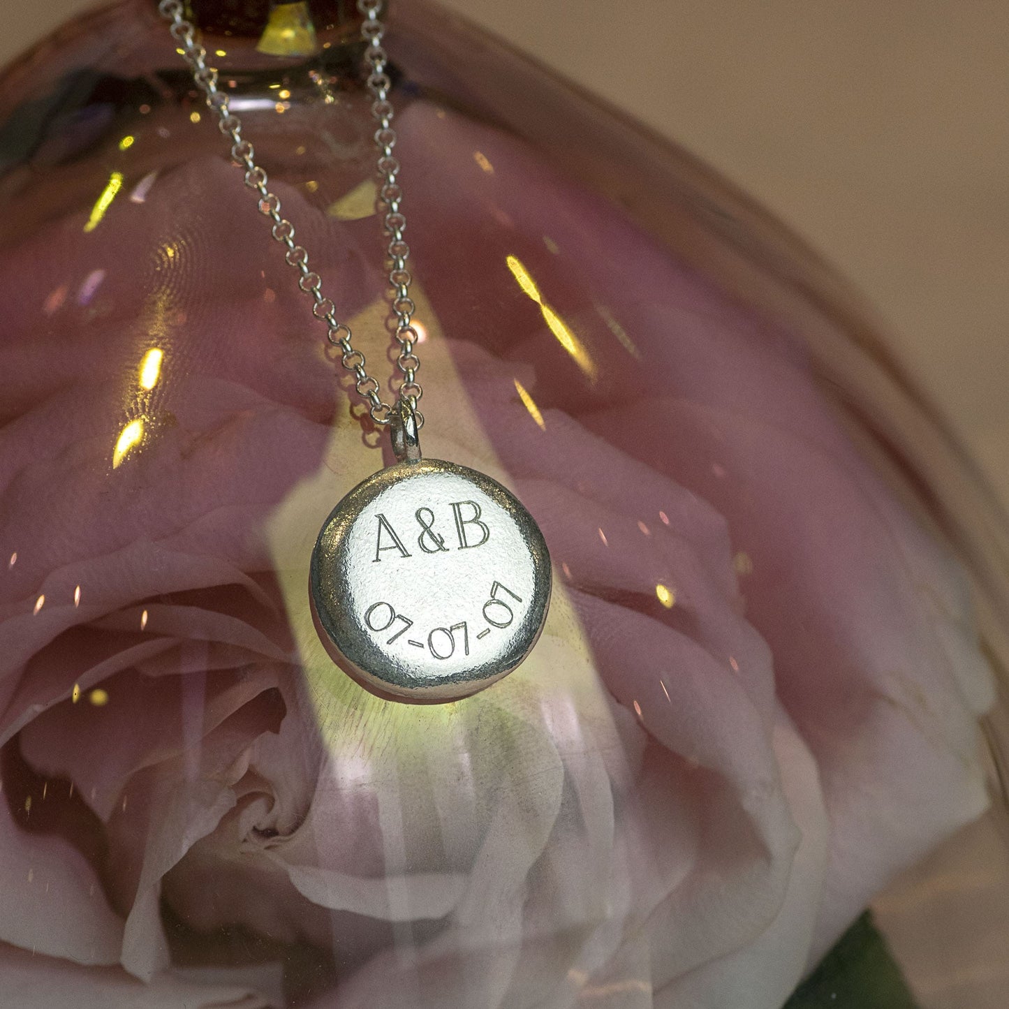 Personalised Engraved Initials & Date Pendant - Large