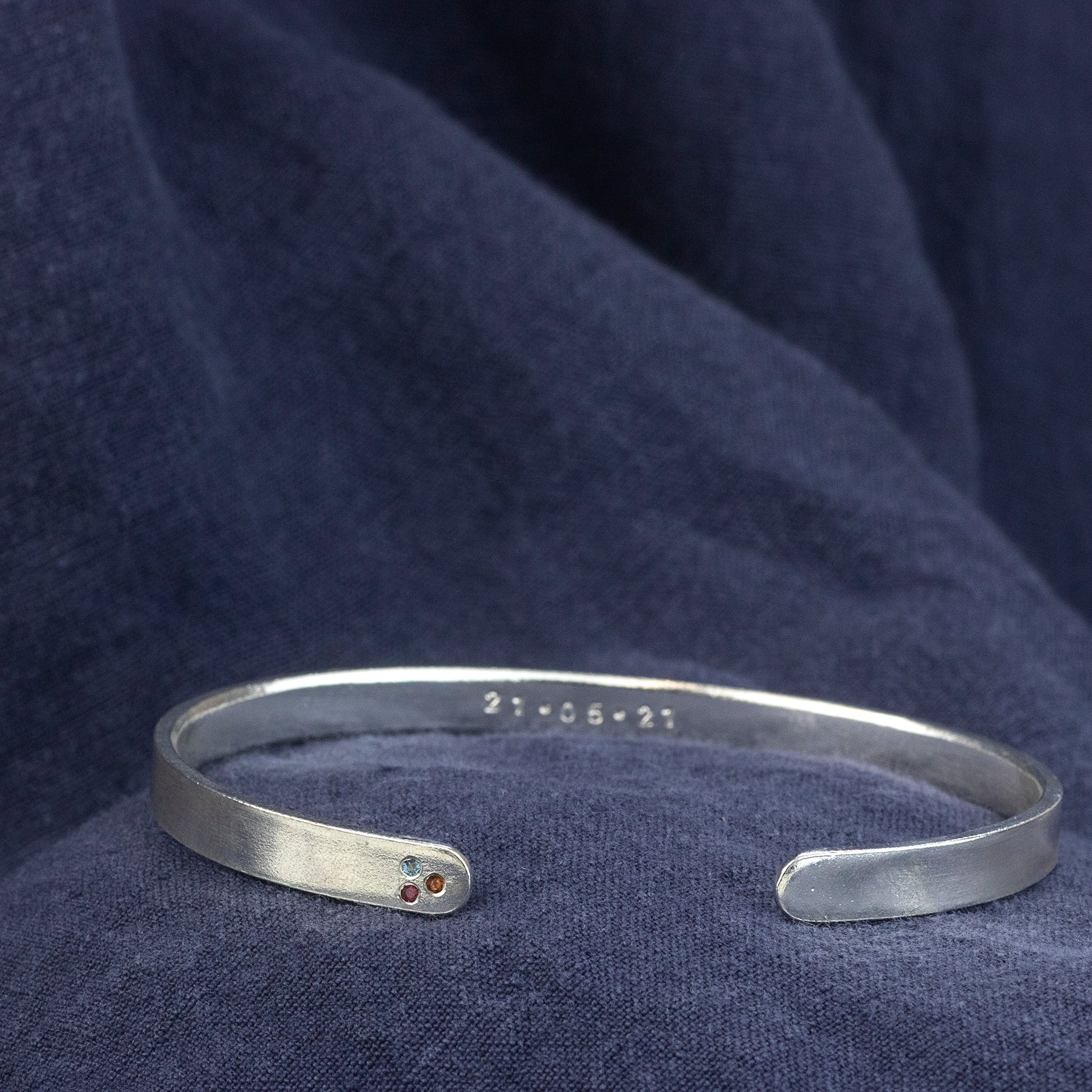 Men's Personalised Silver Torc Bangle - 3 Birthstones for 3 Loved Ones