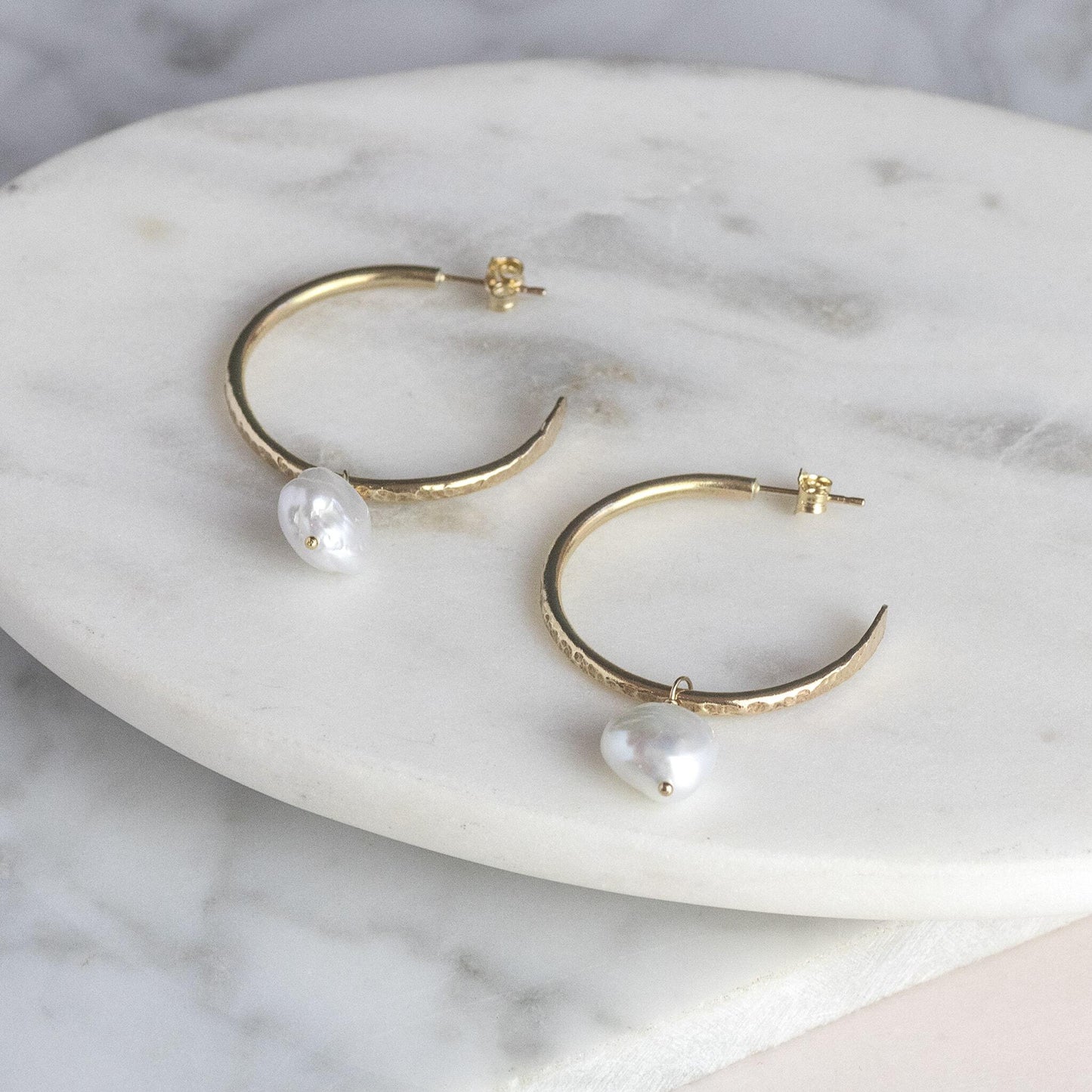 Small Gold Hoops with Pearls
