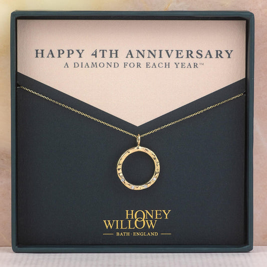 4th Anniversary Necklace - A Diamond for Each Year™ - Recycled 9kt Gold Diamond Halo Necklace