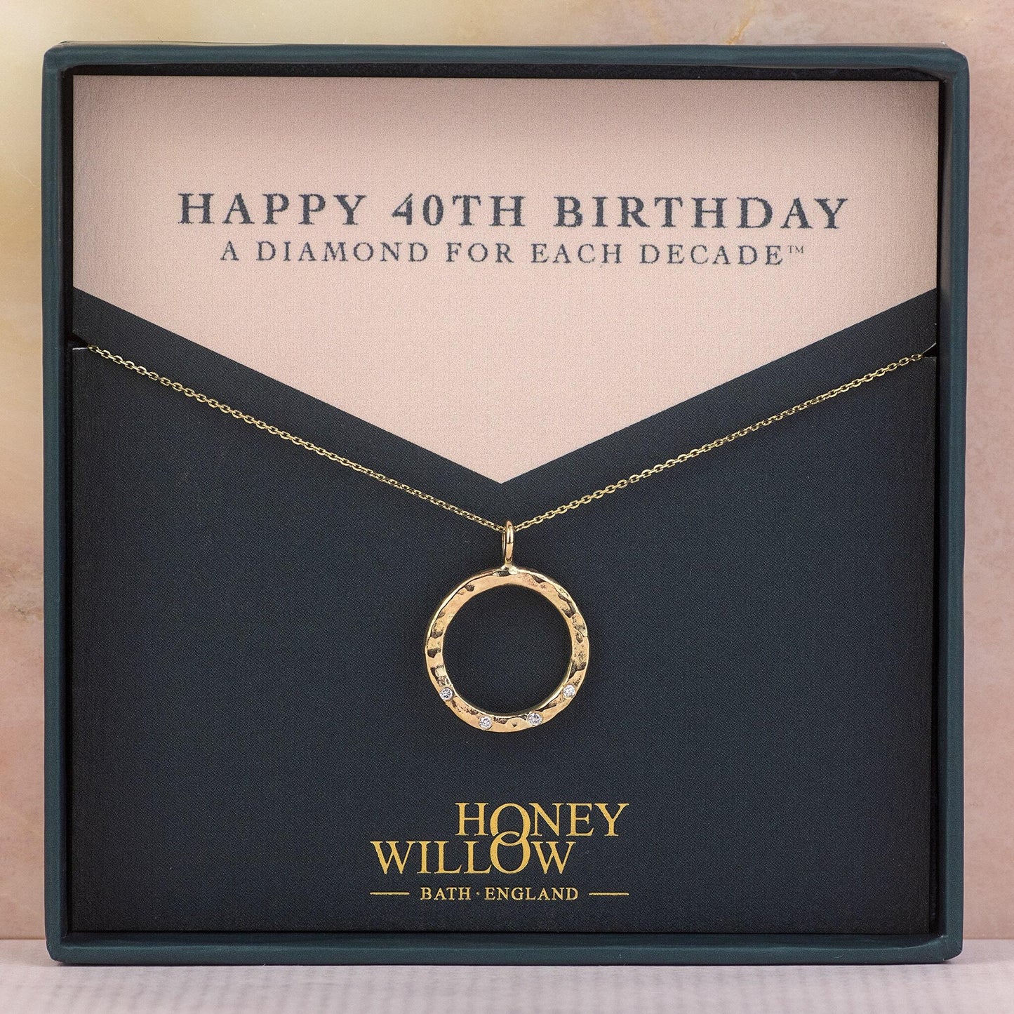 40th Birthday Necklace - A Diamond for Each Decade™ - Recycled 9kt Gold Diamond Halo Necklace