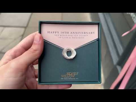 10th Anniversary Necklace - The Original 10 Rings for 10 Years Necklace -  Petite Silver