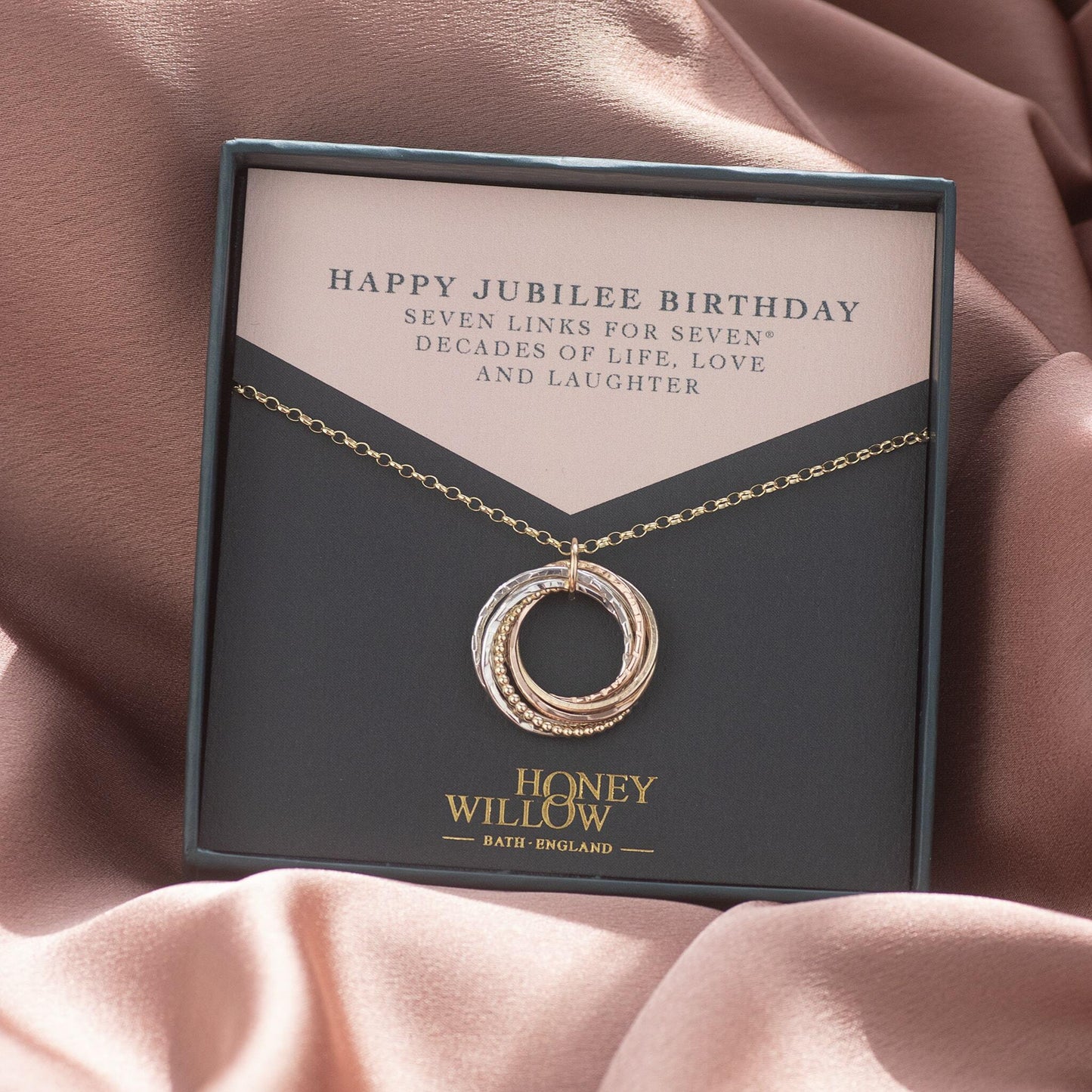 9kt Gold 70th Birthday Necklace - Gold, Rose Gold & Silver