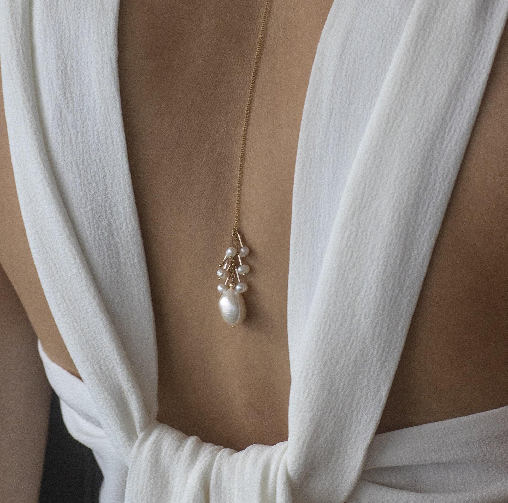 Baroque Pearl Bridal Back Drop Necklace - Juno