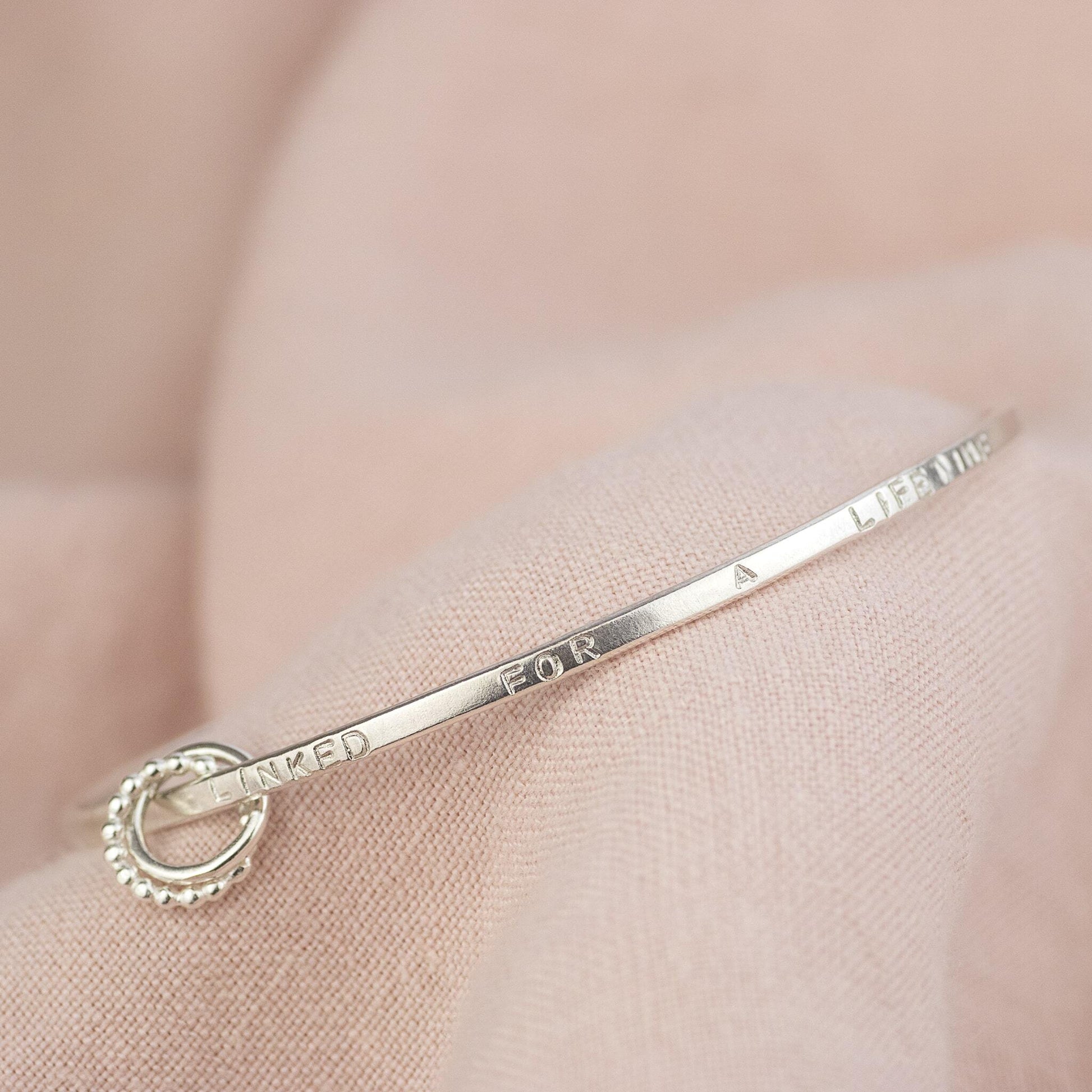 Personalised Friends Bangle - Linked for a Lifetime - Hand Stamped with Names or Words