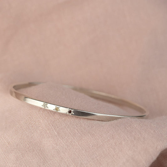 Silver Family Birthstone Bangle - 3 Birthstones for 3 Loved Ones
