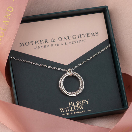 Gift for Mother from 3 Daughters - Linked for a Lifetime Necklace - Silver